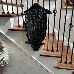Sheer Black Sleeveless High Neck Lace Bodysuit